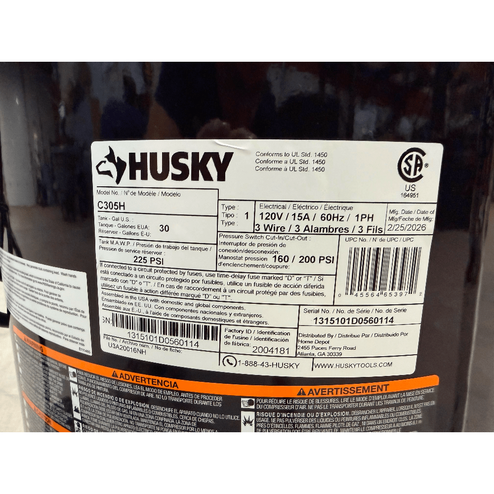 Husky 30 Gallon 200psi Portable Air Compressor rental
